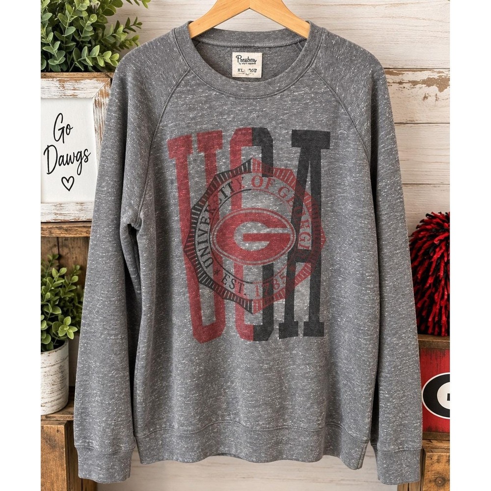 Pressbox Georgia Bulldogs Women's XL Gray Stony Crew Sweatshirt UGA